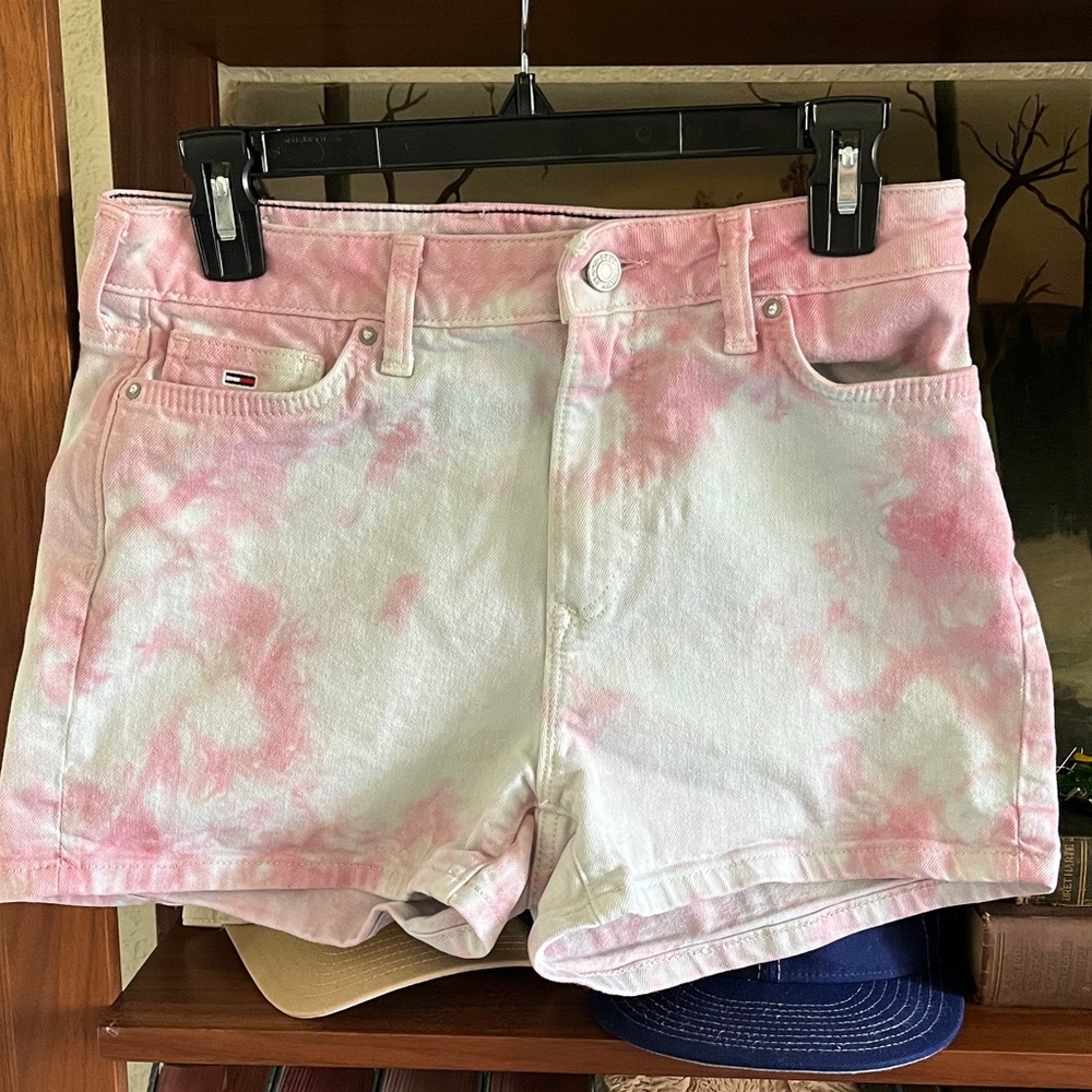 Tommy Hilfiger Pink and White Tie-Dye Denim Shorts